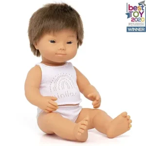 Muñeco bebé caucásico con síndome de down 38 cm