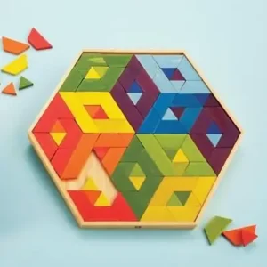 Tangram hexagonal madera