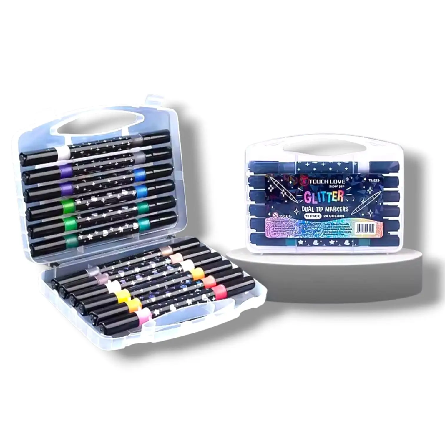 Set marcadores glitter punta doble 24 colores